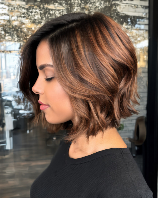 Modern Cinnamon Honey Balayage Long Bob