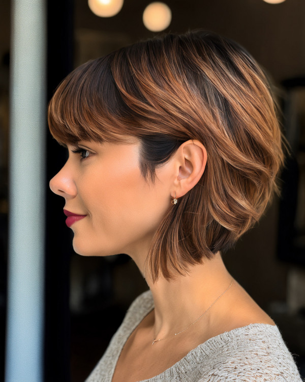 23 Cinnamon Short Hairstyles : Cinnamon Chestnut Balayage Bob