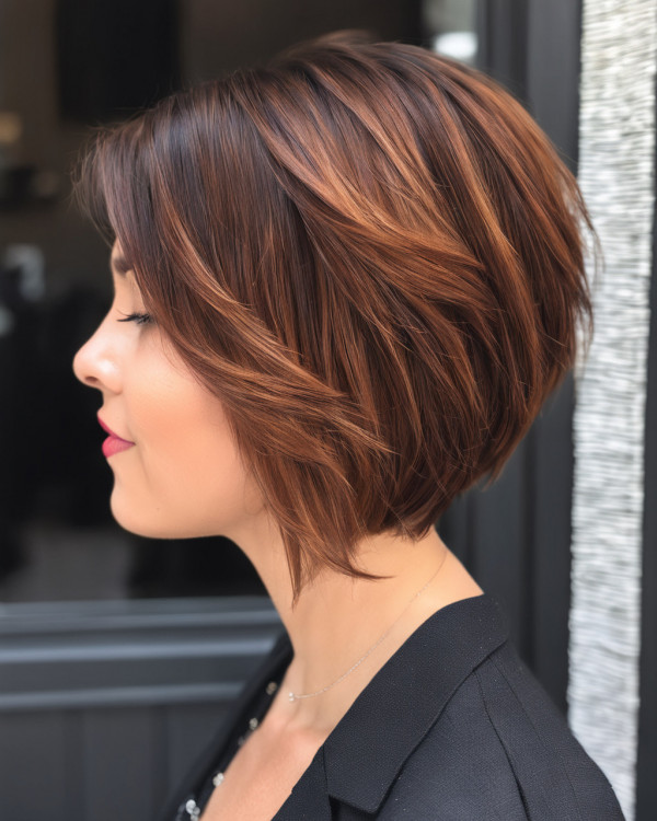 23 Cinnamon Short Hairstyles : Cinnamon Balayage Stacked Bob