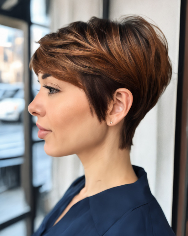 Cinnamon Balayage Low-Maintenance Pixie