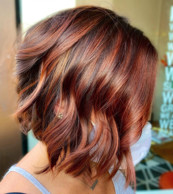 Fiery Auburn Balayage Bob, auburn bob hairstyle