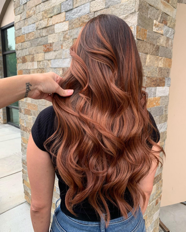 auburn sunset balayage, auburn balayage hairstyle