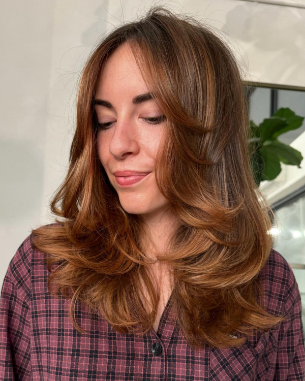 Classic auburn balayage layered haircut