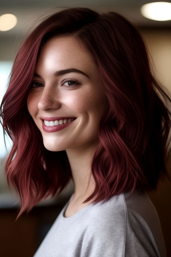 Burgundy Auburn medium-length long bob