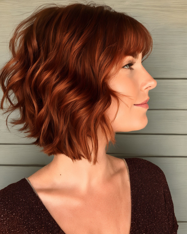 Auburn Layered Long Bob with Fringe