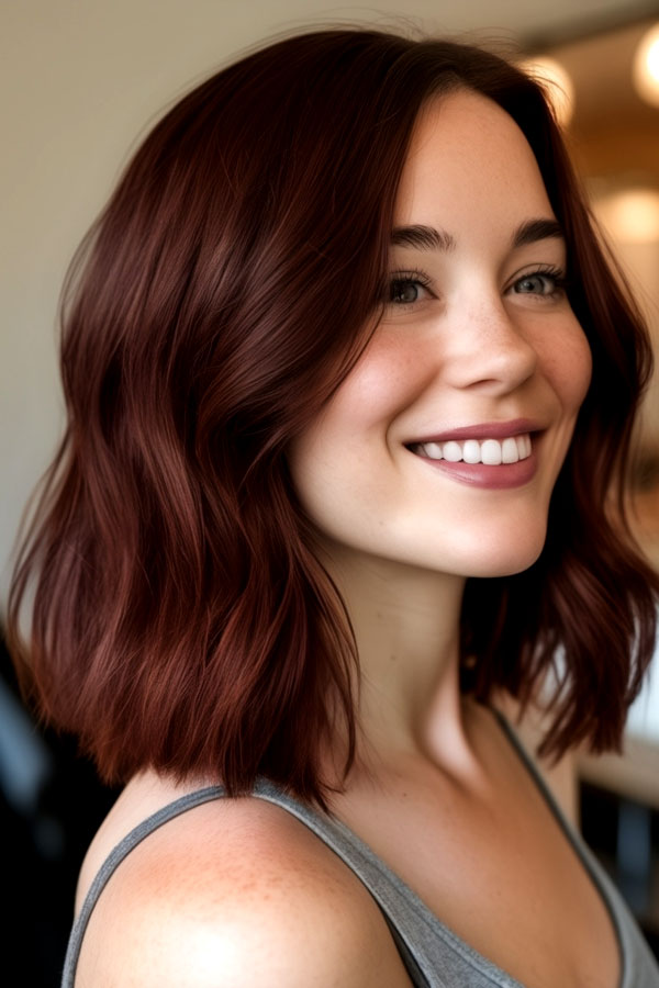 Chocolate Auburn Lob, autumn hair colour idea