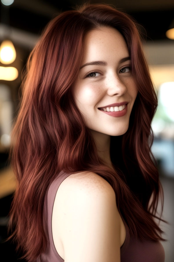 27 Shades of Auburn Must-Try Hair Colours: Plum Auburn Long Hair