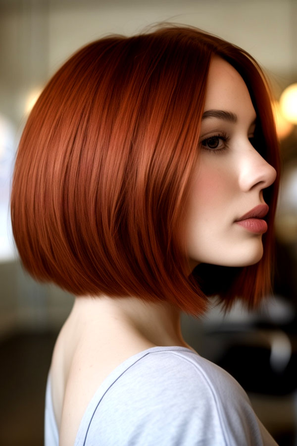 Sleek Chestnut Auburn Bob, autumn hair colour idea