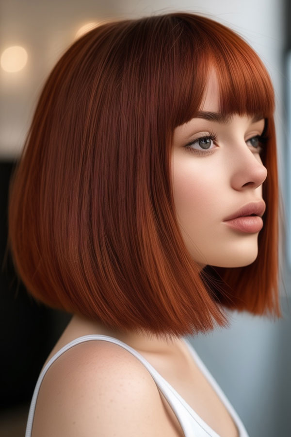 27 Shades of Auburn Must-Try Hair Colours: Mahogany Auburn Sleek Long Bob