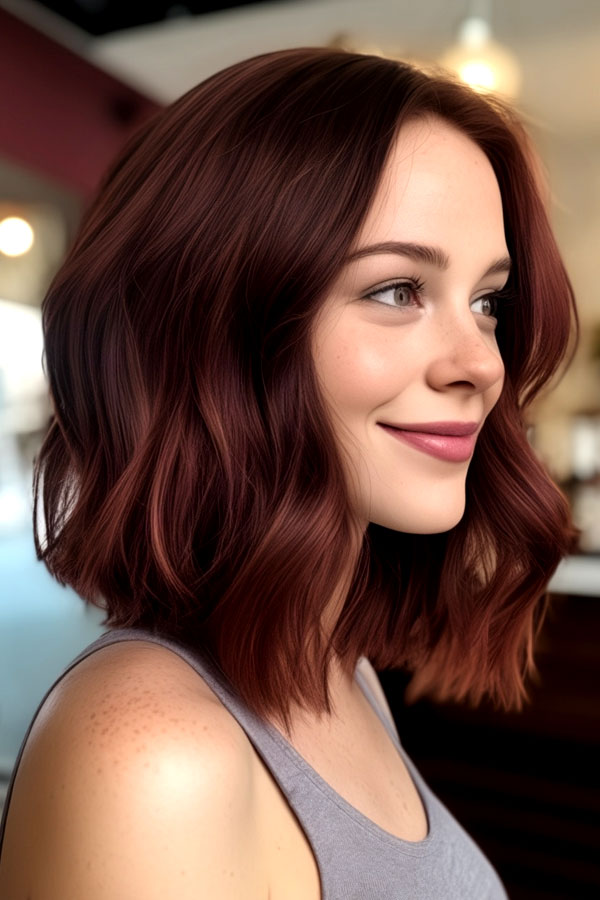 27 Shades of Auburn Must-Try Hair Colours: Deep Mahogany Auburn Long Bob