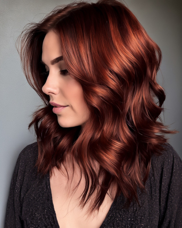 20 Auburn Hair Colour Ideas : Dark Velvet Auburn Mid-Length Haircut