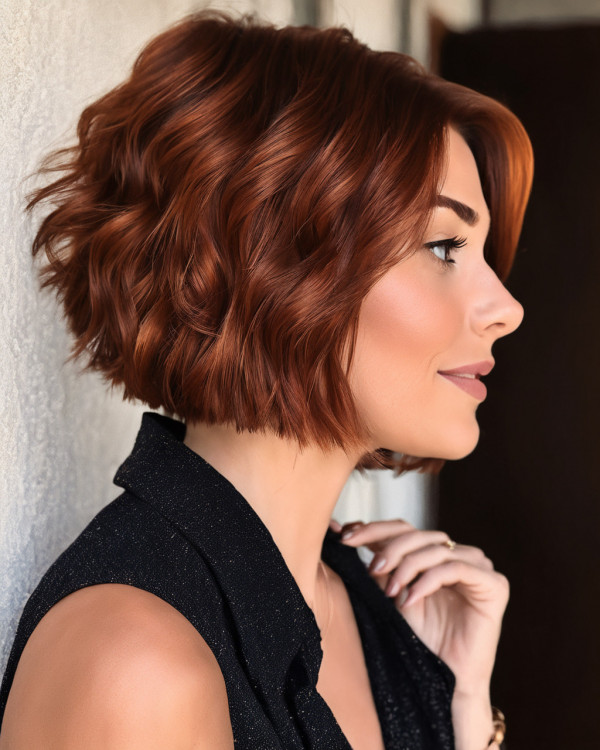 20 Auburn Hair Colour Ideas : Dark Auburn Curly Bob