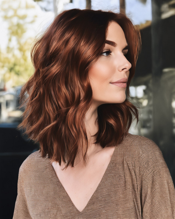 20 Auburn Hair Colour Ideas : Auburn Waves with Soft Layers