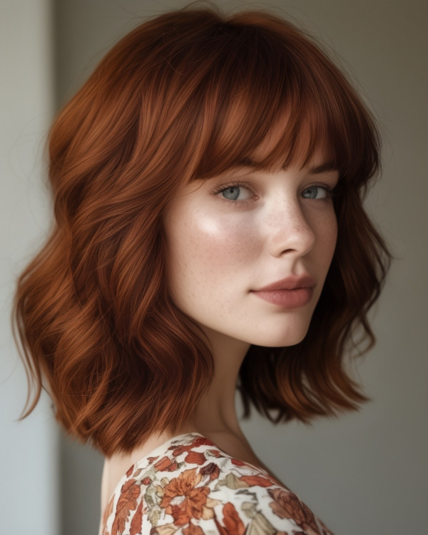 Autumn Auburn Long Bob with Fringe