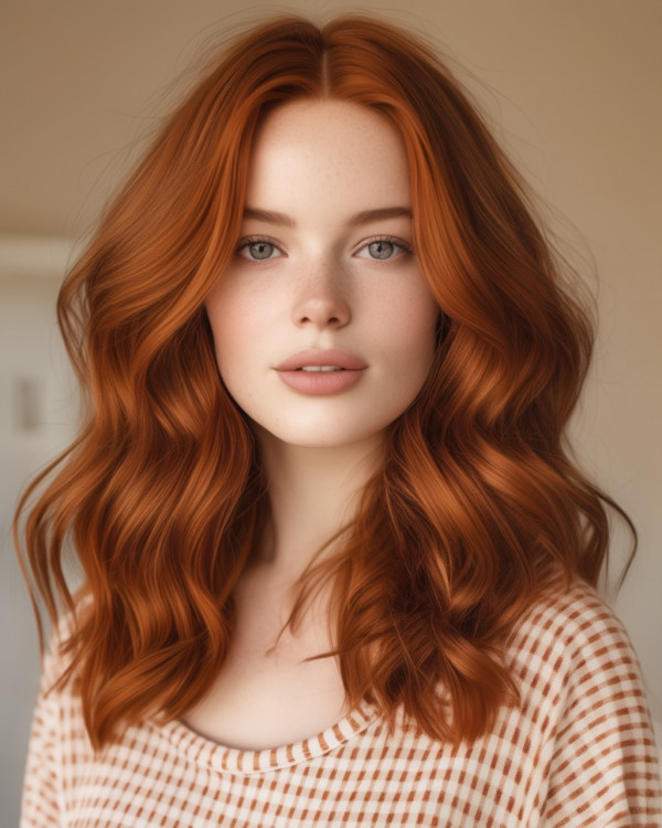 Auburn Long Waves, auburn hair colour