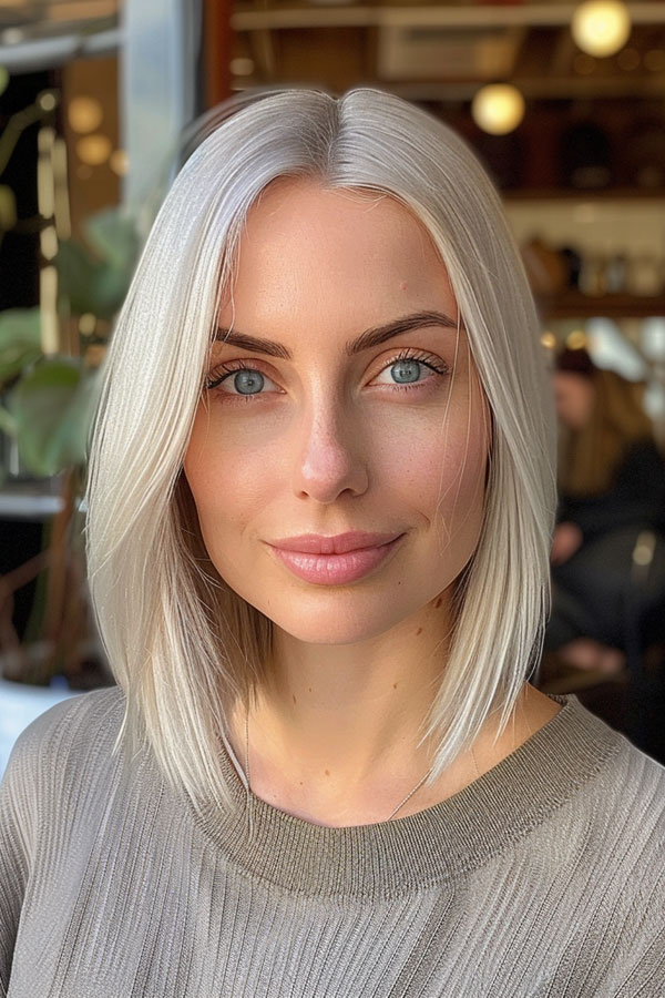 Icy Blonde Angled Bob