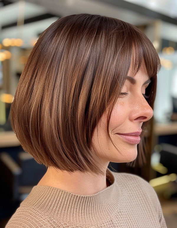 Chestnut Brown Bob with Subtle Layers