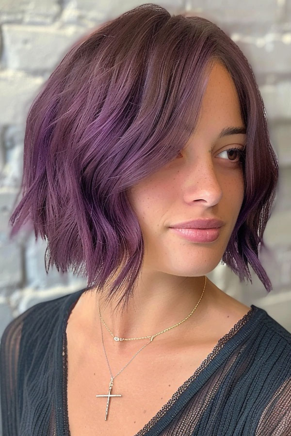 25 Trendy Bob Hairstyles : Edgy Layered Purple Bob