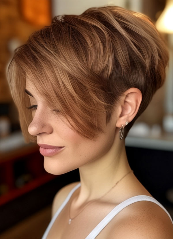 amber cinnamon pixie haircut, fall hair color idea