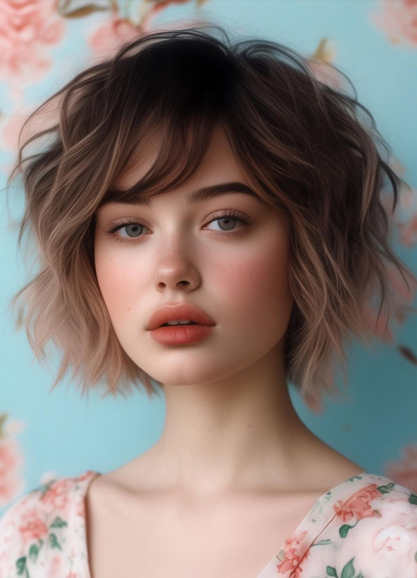 22 Cute Haircuts for Round Faces : Messy Chic Bob with Textured Layers