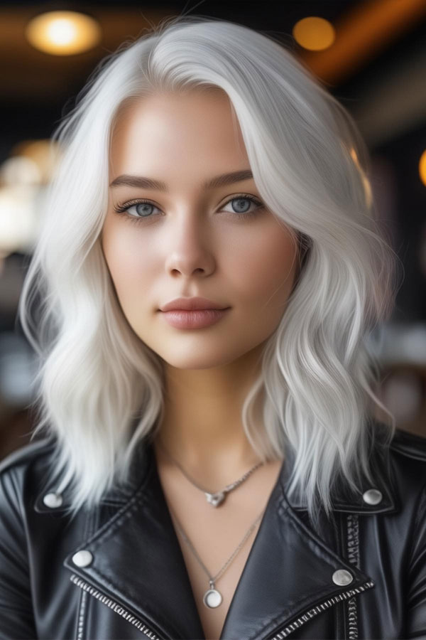 Medium-Length Platinum Waves, haircut for round face