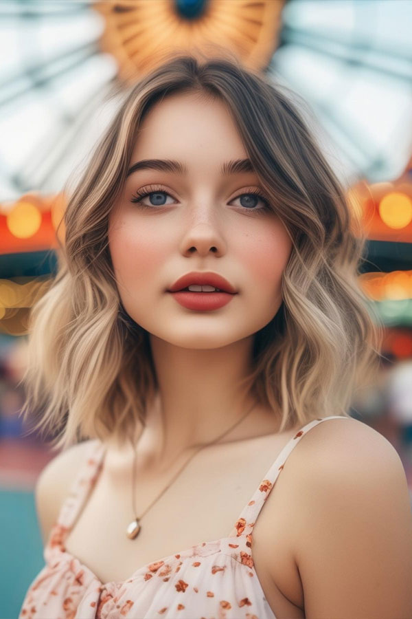 22 Cute Haircuts for Round Faces : Beachy Blonde Waves with Middle Part