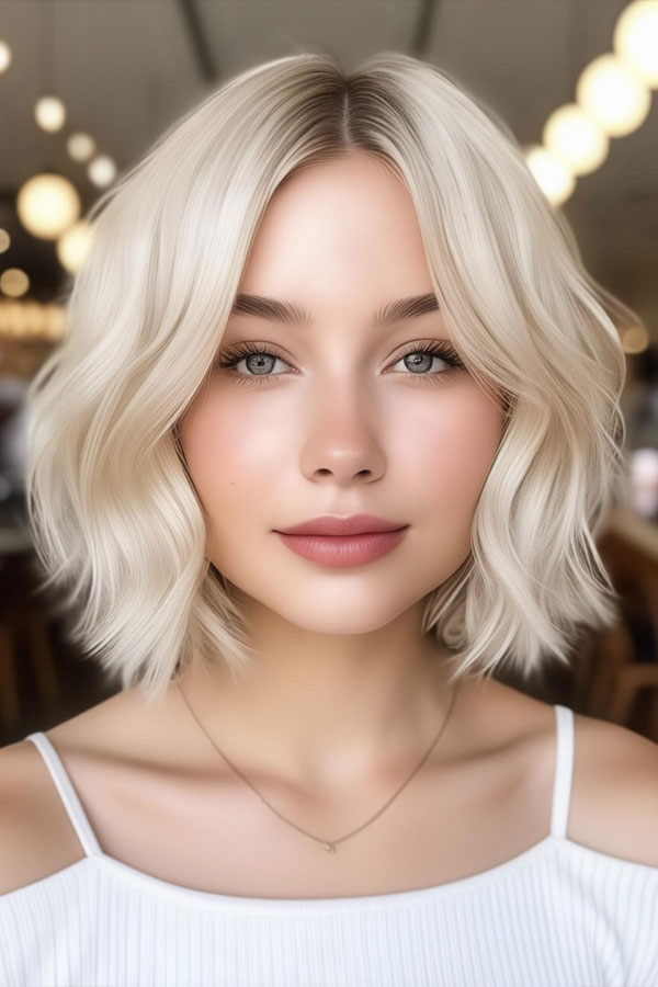 22 Cute Haircuts for Round Faces : Classic Blonde Bob with Soft Waves
