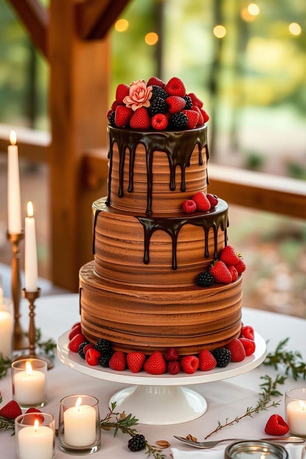 Chocolate Berry Drip Delight, Chocolate Cake, autumn wedding cake, fall wedding cake