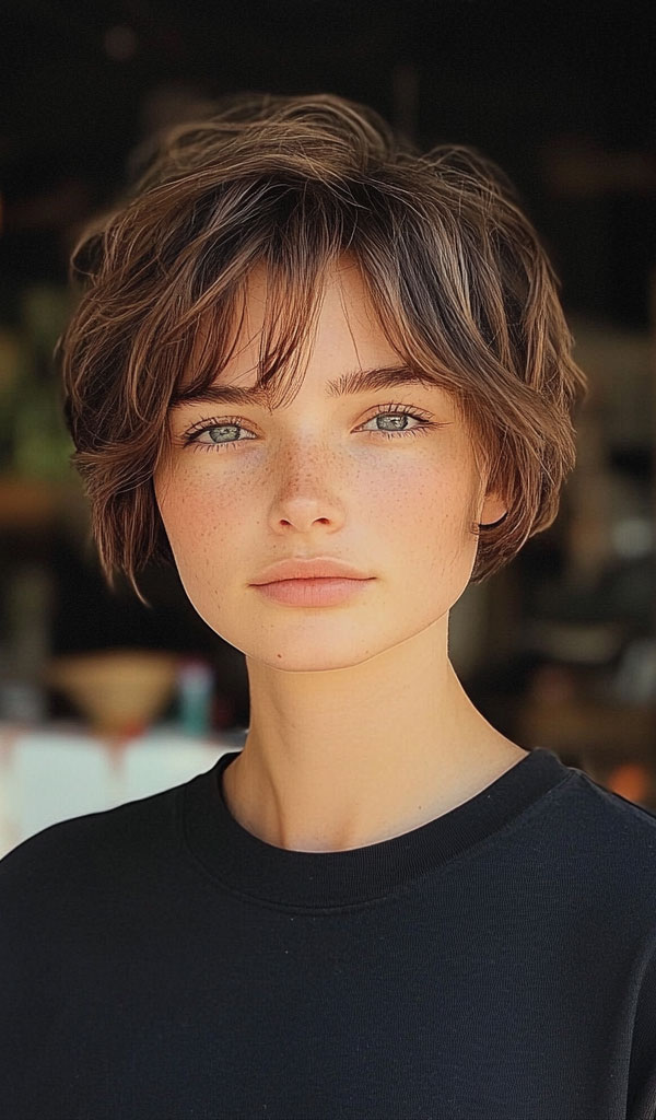 40 Cute Short Haircuts & Hairstyles : Tousled Pixie with Soft Uneven Layers