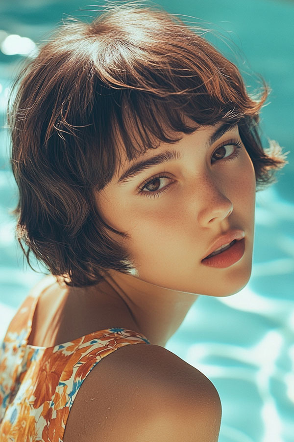 40 Cute Short Haircuts & Hairstyles : Playful Wavy Bob with Soft Fringe