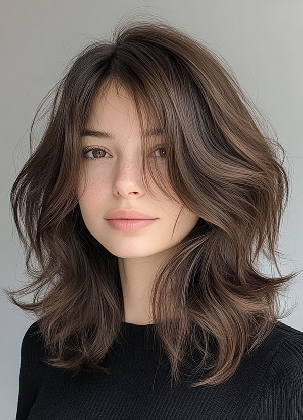 50 Effortless Shag Haircuts To Rock : Lush Brunette Shag with Flowing Layers