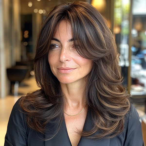 32 Layered Haircuts For Over 40 : Timeless Chocolate Long Layers