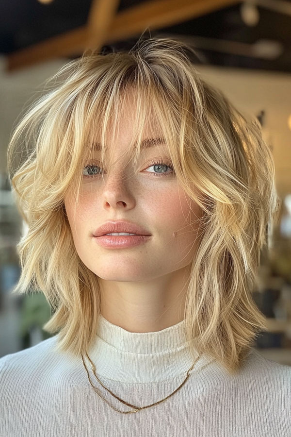 Sun-Kissed Blonde Medium-Length Shag