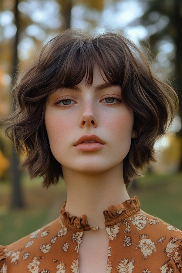 40 Cute Short Haircuts & Hairstyles : Soft Wavy Layers with Textured Bangs