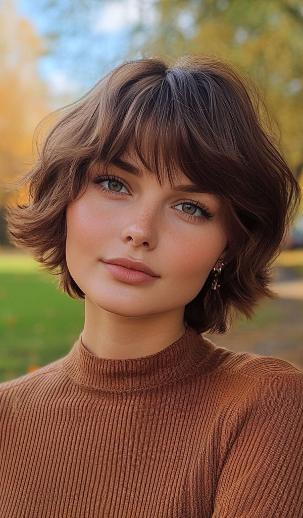 40 Cute Short Haircuts & Hairstyles : Soft Wavy Bob with Light Fringe