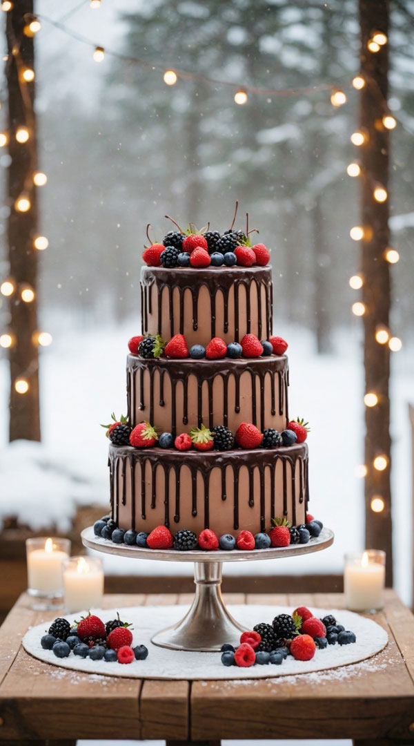 Winter Berry Chocolate Delight, autumn wedding cake, fall wedding cake