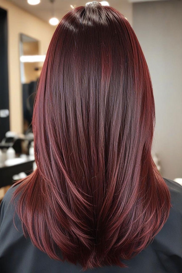 65 Stunning Autumn Hair Colour Shades Deep Burgundy Straight Textured Long Hair