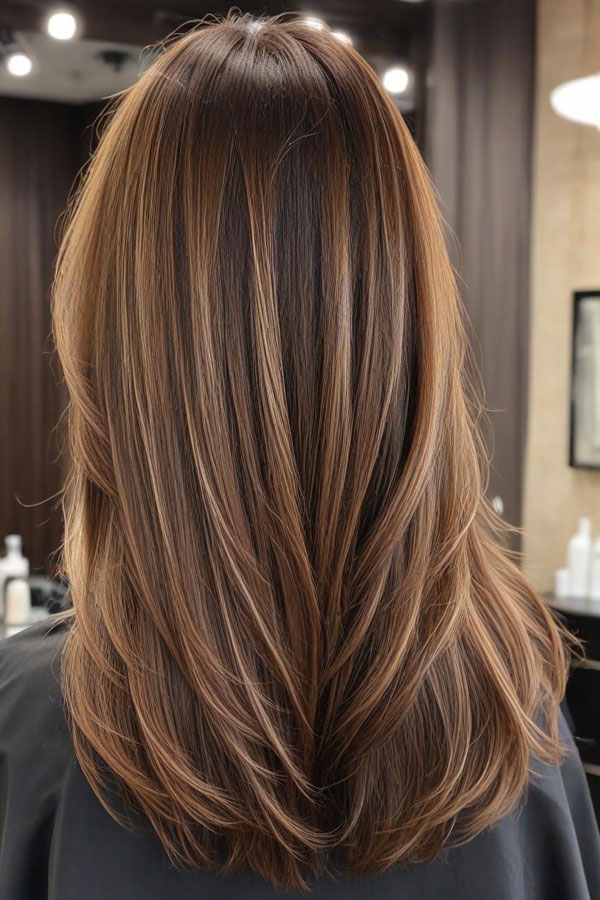 65 Stunning Autumn Hair Colour Shades : Mocha Caramel Blend Long Layers