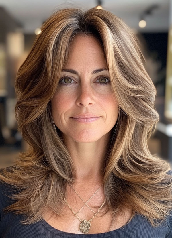 32 Layered Haircuts For Over 40 : Subtle Elegance Golden Brown Layers