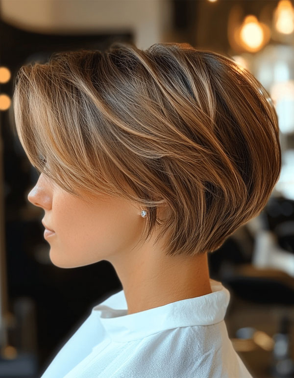 40 Cute Short Haircuts & Hairstyles : Sleek A-Line Bob with Subtle Highlights