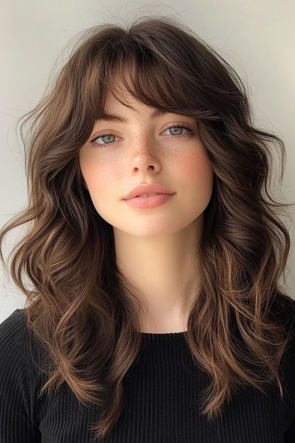 50 Effortless Shag Haircuts To Rock : Wavy Chocolate Shag with Soft Layers