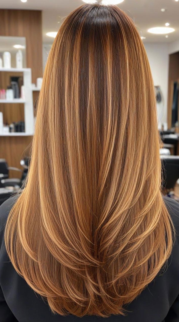 Bright Golden Honey Long Layers, autumn hair colour shades, fall hair color