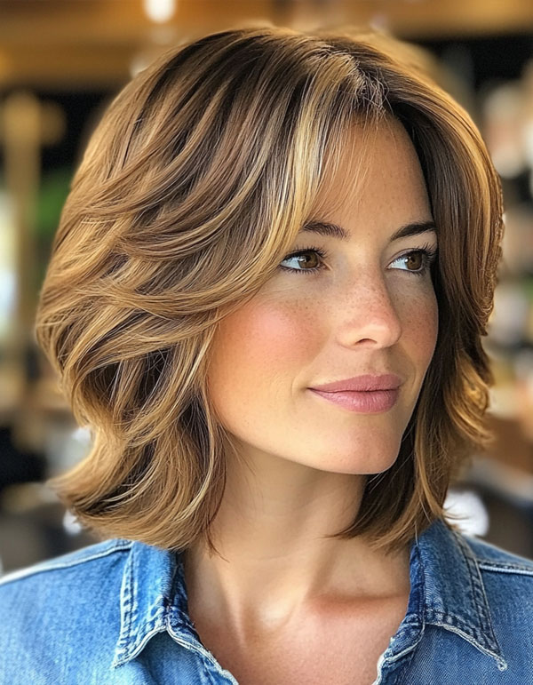 Layered Bob Haircut, Effortlessly Chic Sun-Kissed Layered Bob