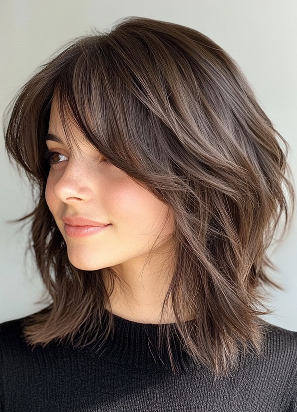 50 Effortless Shag Haircuts To Rock : Brunette Shag with Subtle Texture