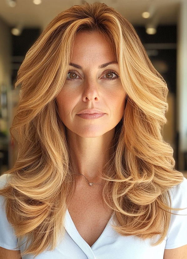 32 Layered Haircuts For Over 40 : Sunlit Honey Layers