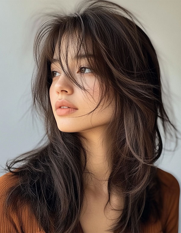 50 Effortless Shag Haircuts To Rock : Brunette Airy Shag with Flowing Layers