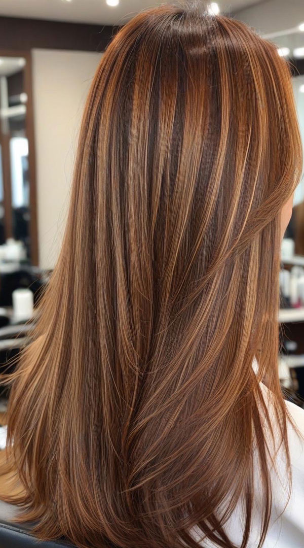 Medium Brown with Warm Caramel Highlights, autumn hair colour shades, fall hair color