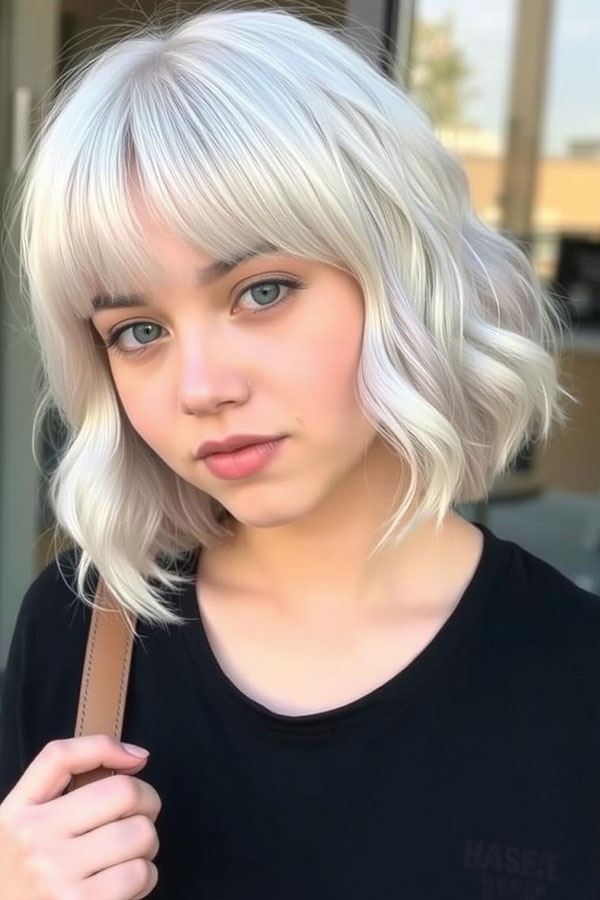 Soft Wavy Platinum Bob, Icy Platinum Long Bob Hairstyle