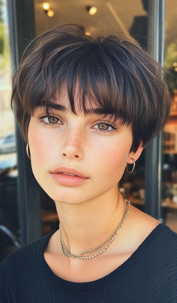 Modern Bowl Cut with Soft Fringe, cute short haircut, short hairstyle