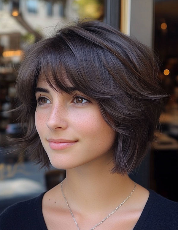 40 Cute Short Haircuts & Hairstyles : Ash Brown Feathered Bob with Soft ...